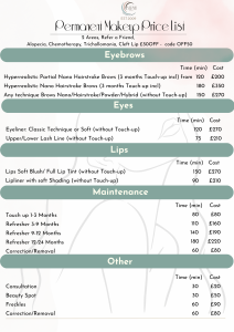 Permanent makeup Bournemouth Prices